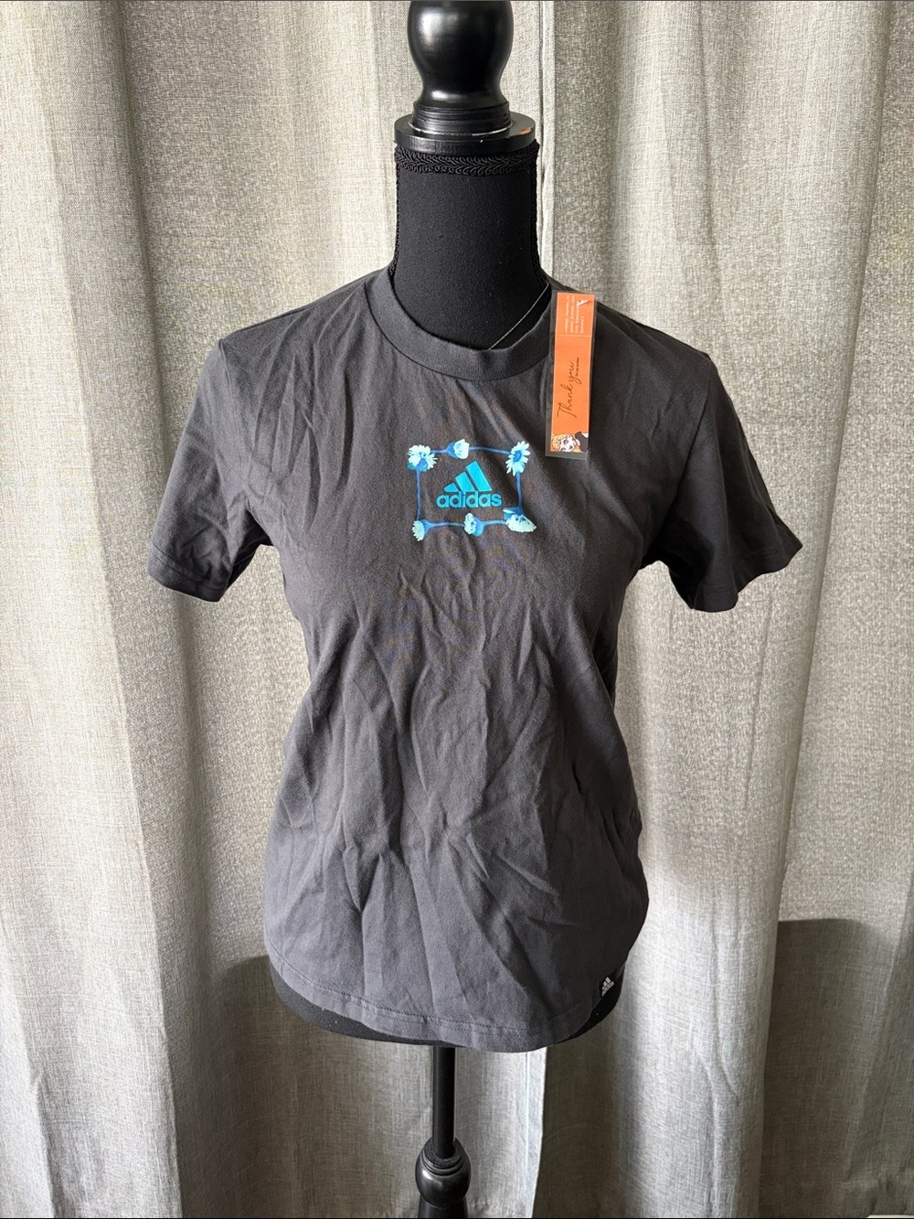 adidas gray Tee with Teal Floral Logo